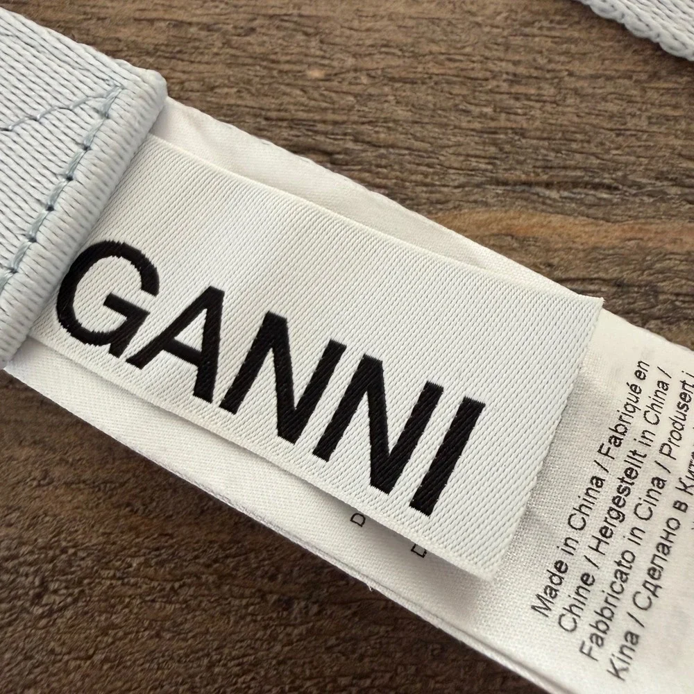 GANNI Logo Webbing Belt Light‎ Blue Green Plastic Buckle BA.C 5731 One Size Mens